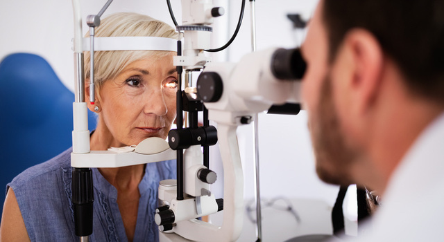 old woman at glaucoma exam